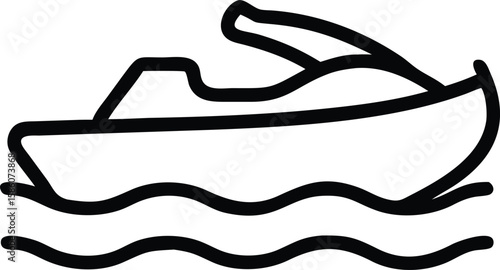 Simple outline boat illustration on ocean waves water travel