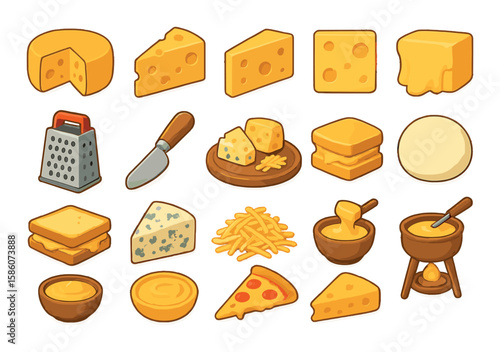 cheese wheel, cheese wedge, cheese block, cheese slice, cheese holes, cheese grater, cheese knife, cheese platter, melted cheese, cheese sandwich, blue cheese, shredded