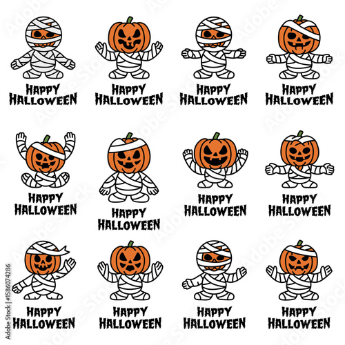 12 Mummy Wrapped Jack-o’-Lantern SVG – Halloween Pumpkin Silhouettes for Cricut & October Crafts