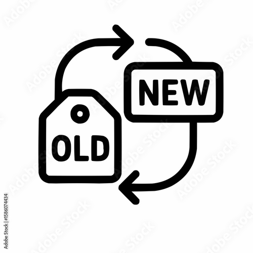 Two arrows exchanging old for new. Upgrade savings