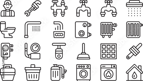 Plumbing and home maintenance icons plumber wrench
