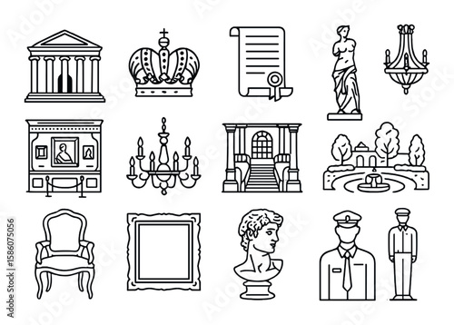 ancient architecture, hermitage palace, royal crown, historical document, classical statue, art collection, museum hall, chandelier, decorative columns, grand staircase