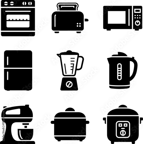 Explore a collection of kitchen appliances icon set perfect for culinary designs and food related projects, transparent background
