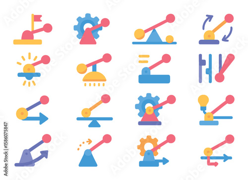 Conceptual and symbolic levers modern flat style. lever of power, lever of control, lever of balance, lever of change, lever of influence, lever of action, lever of