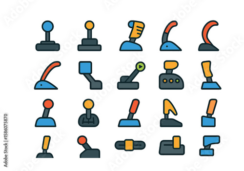 Sports and gaming levers modern flat style. joystick lever, gear lever, throttle lever, brake lever, clutch lever, lever control, action lever, lever handle, game