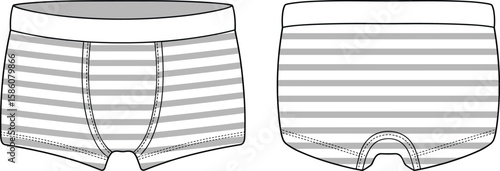 Men's striped boxer briefs, front and back view, stylish underwear, comfortable fit, modern design, grey stripes, white waistband, everyday wear