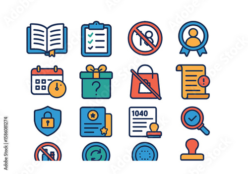 Raffle rules and terms modern flat style. rule book, terms checklist, age restriction, winner eligibility, entry deadline, prize conditions, no purchase icon, disclaimer