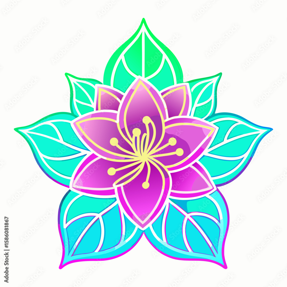 Fototapeta premium Vibrant abstract floral design with pink and turquoise petals isolated on white background