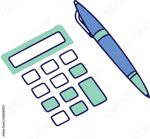 Illustration of paperwork and calculator used in accounting, budgeting, and professional work.
