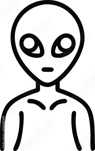 Simple outline icon of space alien figure with disproportionately large eyes