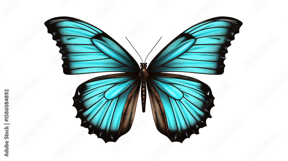 Obraz premium Gorgeous butterfly exhibits stunning blue wings against a transparent backdrop.