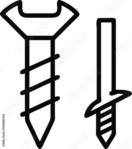 Simple outline illustration of drywall screws isolated on a white backdrop drawing