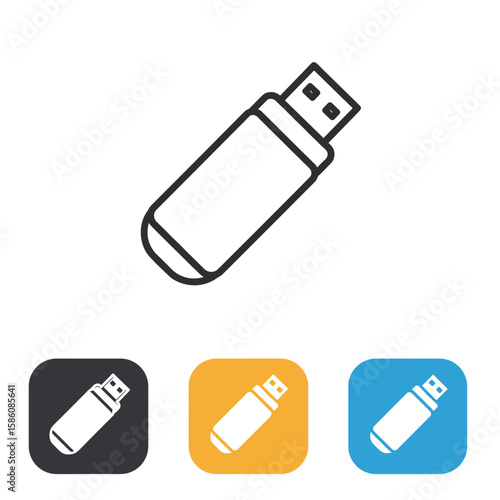 USB flash drive with colorful icons in flat design style  