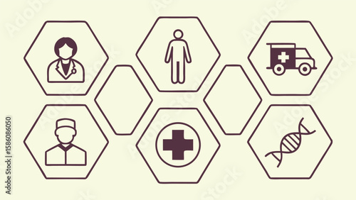 Medical icons doctor patient ambulance D N A cross healthcare