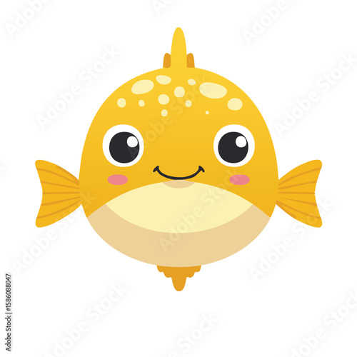 Cute blobfish with shy smile flat vector