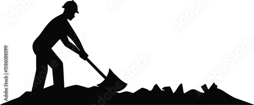 Labor Digging Silhouette Vector Illustration for Clipart Use in Construction and Industry