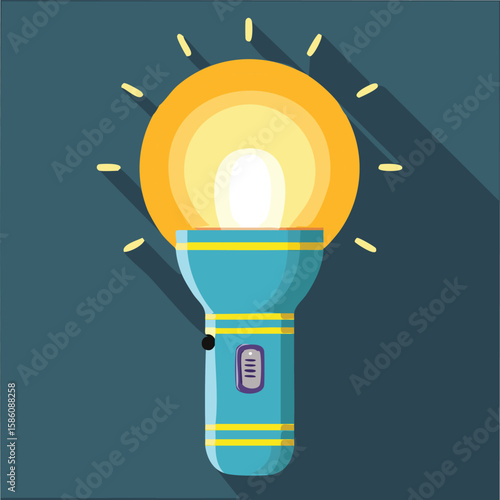 Cute flashlight peeking in dark flat vector