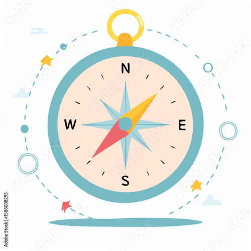Cute compass spinning playfully flat vector