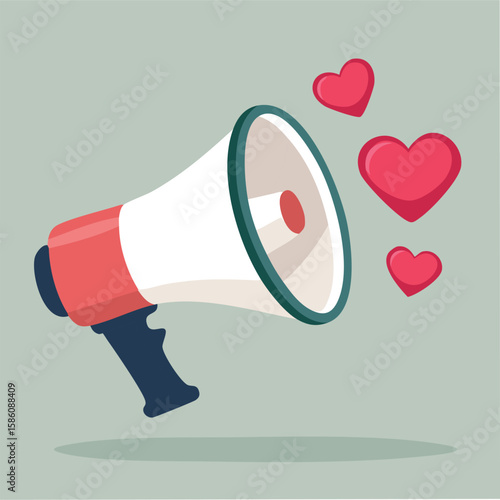 Cute megaphone shouting love flat vector