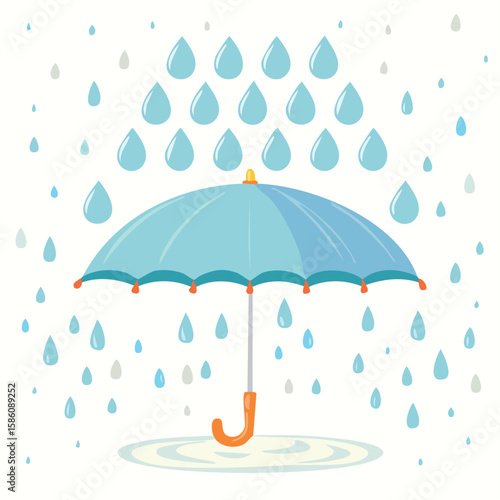 Cute raindrop under umbrella flat vector