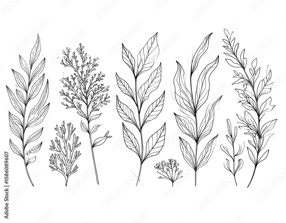 Fototapeta premium Botanical line art collection