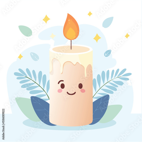Cute candle spirit glowing softly flat vector