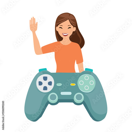 Cute joystick doing high-five flat vector