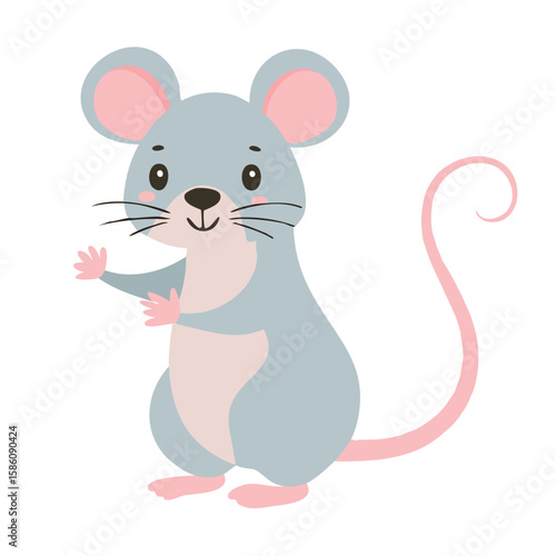 Cute mouse scrolling on its tail flat vector