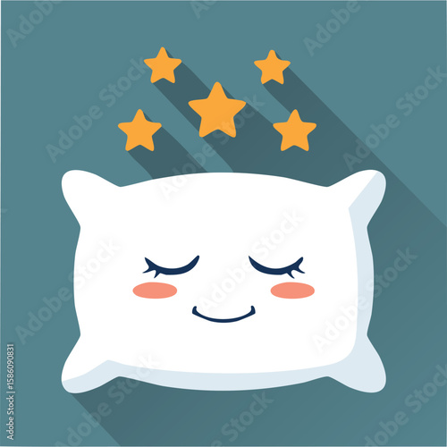 Cute pillow dreaming stars flat vector