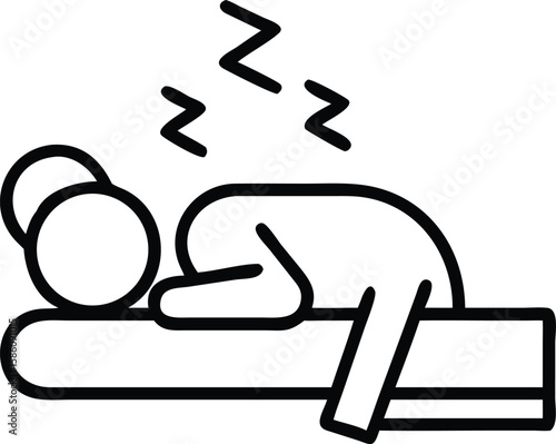 Simple outline of sleeping person resting on pillow with sleep zzz above