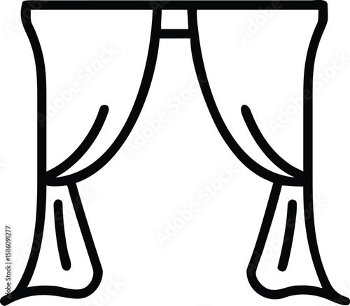 Simple outline of window drapes or curtains design element interior