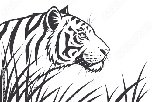 Tiger face in profile with grass vector animal wildlife