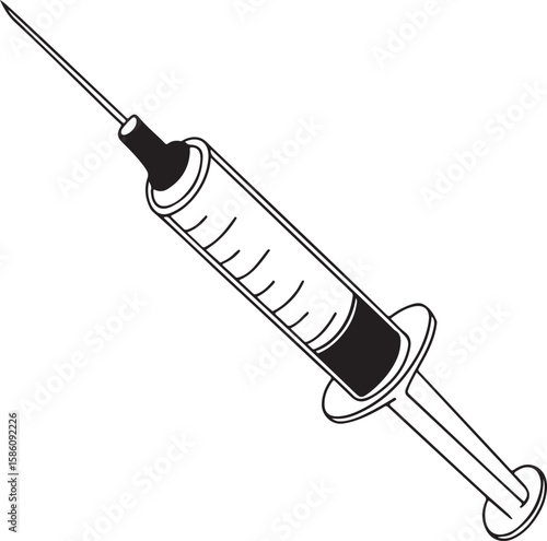 A simple monochrome syringe icon is used in the hospital treatment and immunization process.