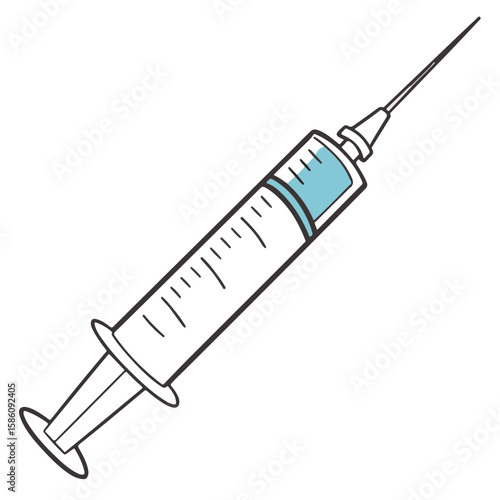 A colorful medical syringe filled with liquid represents vaccination and health care protection.