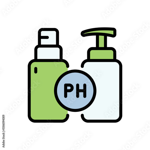 PH balanced packaging of cosmetics and hygienic products. Skin pH and moisturizing, natural cosmetics. Optimal level of acidity and alkalinity. Hygiene Skin, Wash, Cleansing Concept. Isolated Color Ve