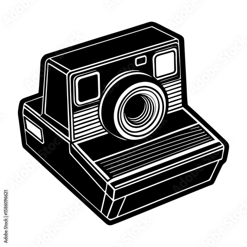Vintage black and white polaroid camera illustration for photography enthusiasts and collectors item