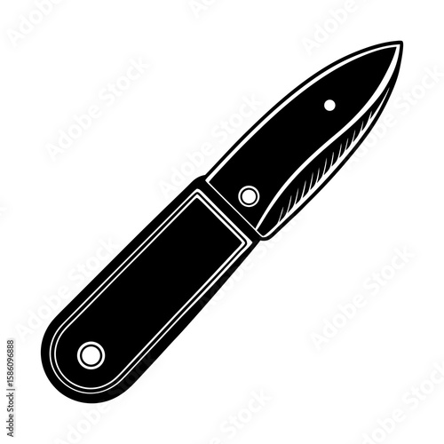 Hunting knife vector illustration: sharp blade, camping tool, survival gear, pocket knife design, cut tool
