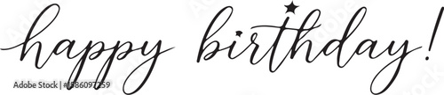 Vector art of happy birthday in elegant script calligraphy isolated on white