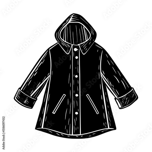Illustration of black hooded raincoat vector graphic for apparel design and fashion needs