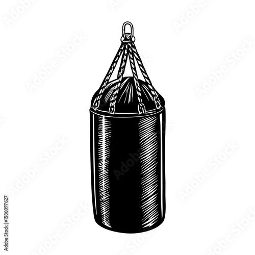Illustration of black punching bag for boxing training workout and fitness equipment sport design
