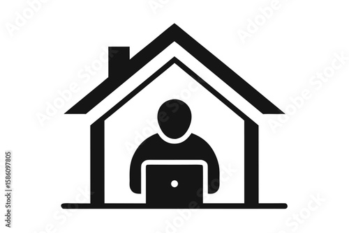Man next to a house icon representing home, family, or real estate