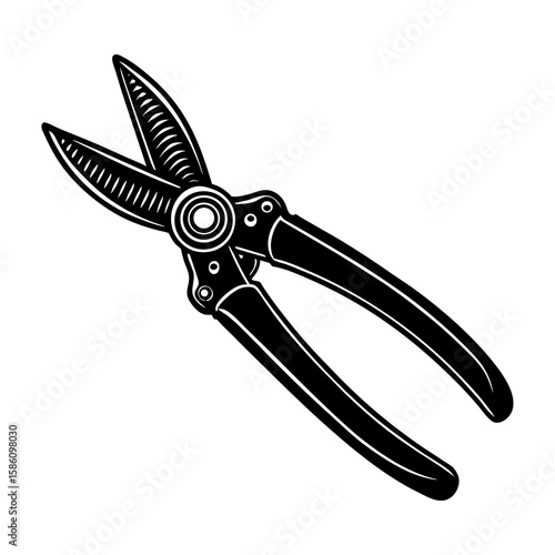 Illustration of pruning shears gardening tool for trimming plants hedges and shrub branches in black