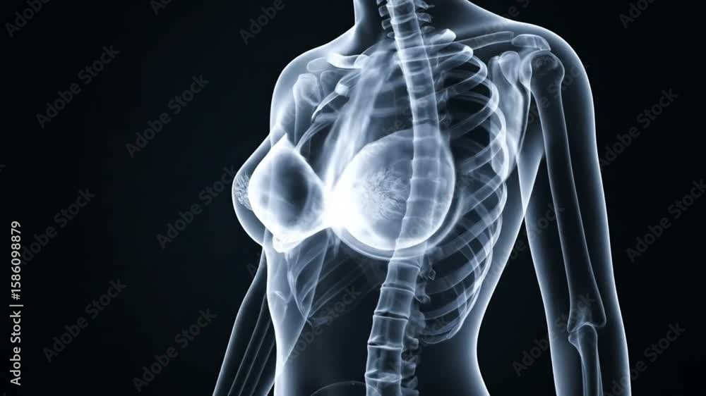 3D X-ray Rendering of Female Upper Body with Breast Implants

