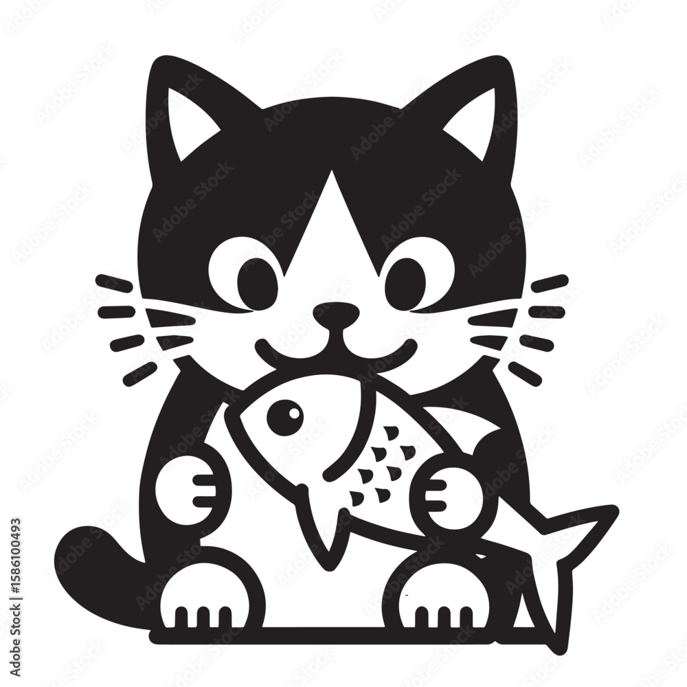 Obraz premium A cat is eating fish