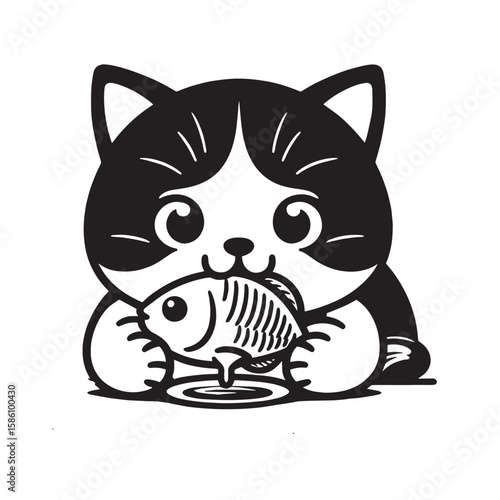 A cat is eating fish