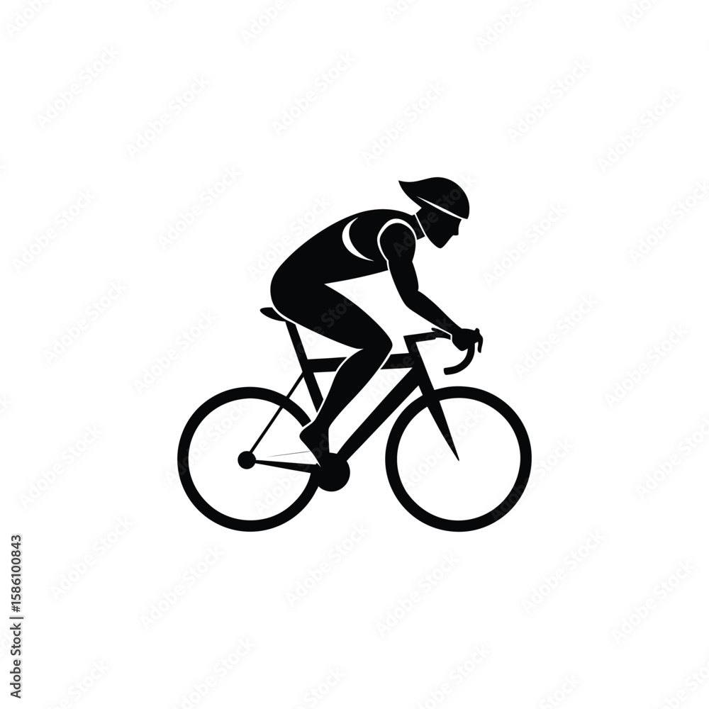 Fototapeta premium Stylized black silhouette of a cyclist riding a bicycle isolated on a white background