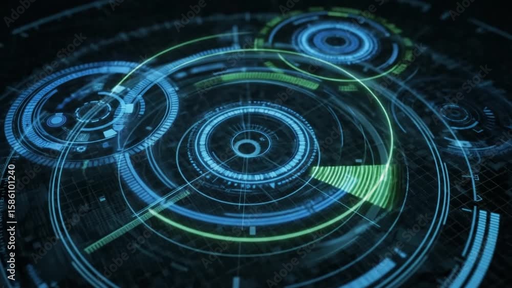 Stockvideon Futuristic digital user interface with circular HUD ...