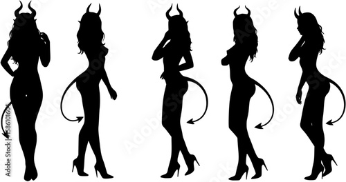Vector of beautiful sexy devil women silhouettes isolated
