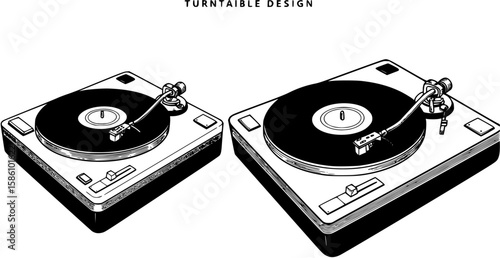 Three vector images of a turntable
