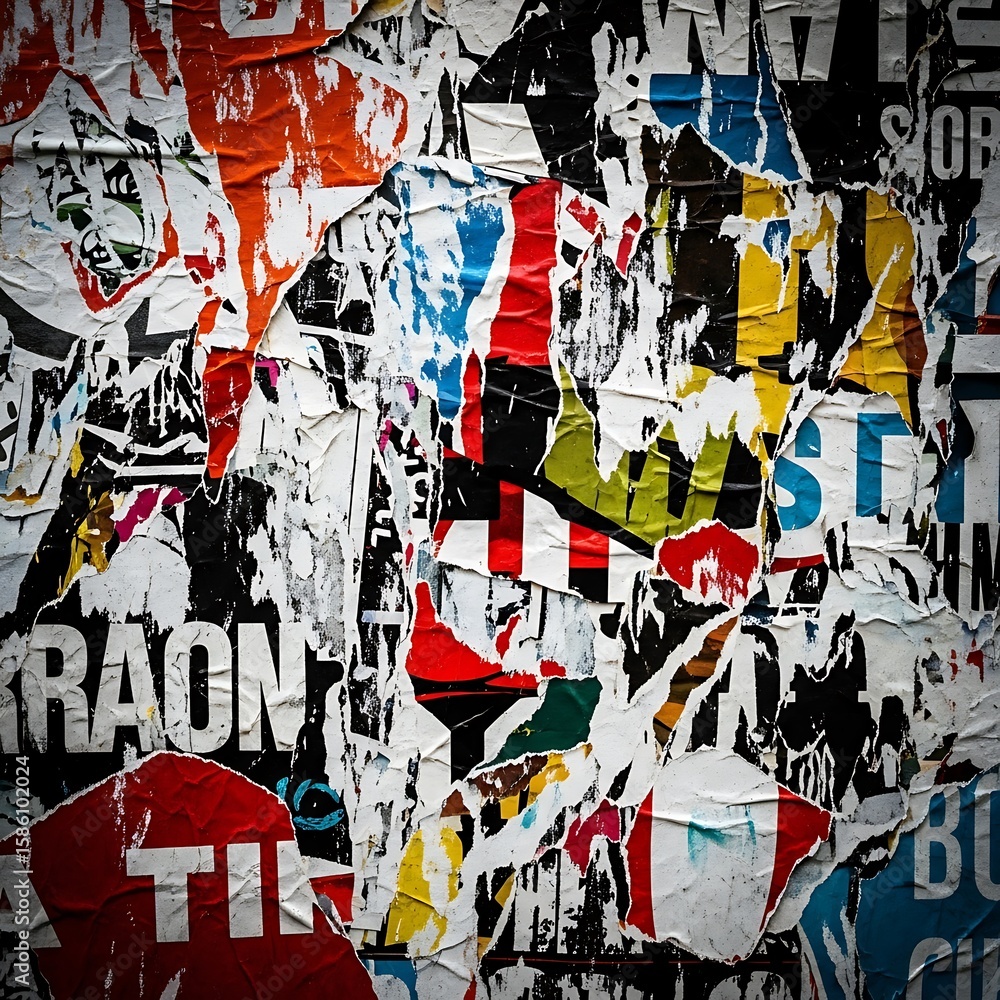 Obraz premium Collage of torn posters on a wall.